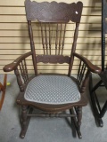 Antique Gingerbread Rocker with Upholstered Seat