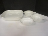Four White Corning Ware Baking Dishes