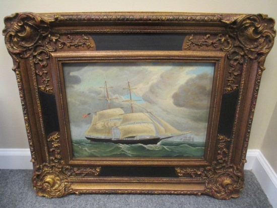 Beautifully Framed Ship Oil on Canvas Signed