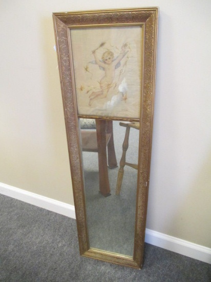 Gold Framed Mirror with Angel on Cloth at Top