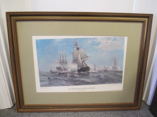 Ship Print "First Recognition of the Stars and Stripes 14 Feb 1778" By Edward Moran