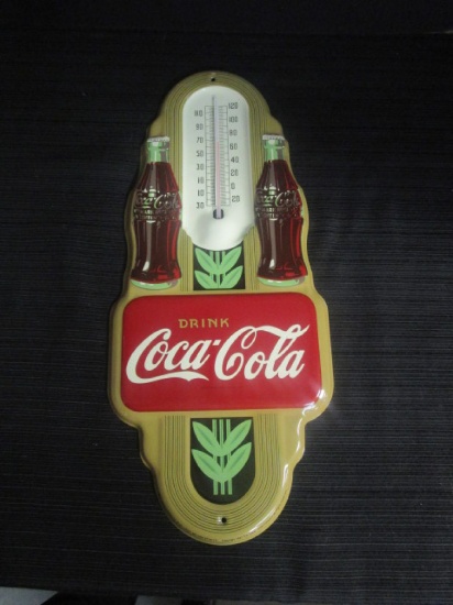 1997 Coca Cola Double Bottle Metal Thermometer