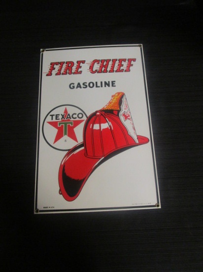 Texaco Fire Chief Porcelain Sign 1986