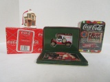 Santa's Corner Coca Cola Ltd. Ed. Ornament, Coca Cola Metal Collector Cards in Tin, &