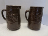 Pair of Brown Pottery Pitchers