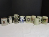 9 Pottery Mugs and 1 Pewter Mugs