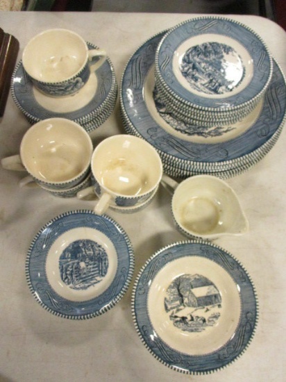 Thirty Pieces Currier & Ives Ironstone