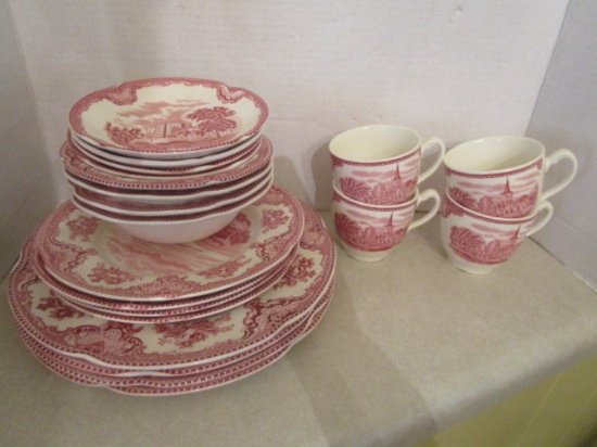 20 Pieces Johnson Bros Pink and White Dinner Ware