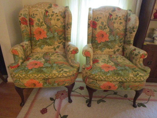 Pair Of Henredon Fine Furniture Wing Back Chairs With Queen Anne