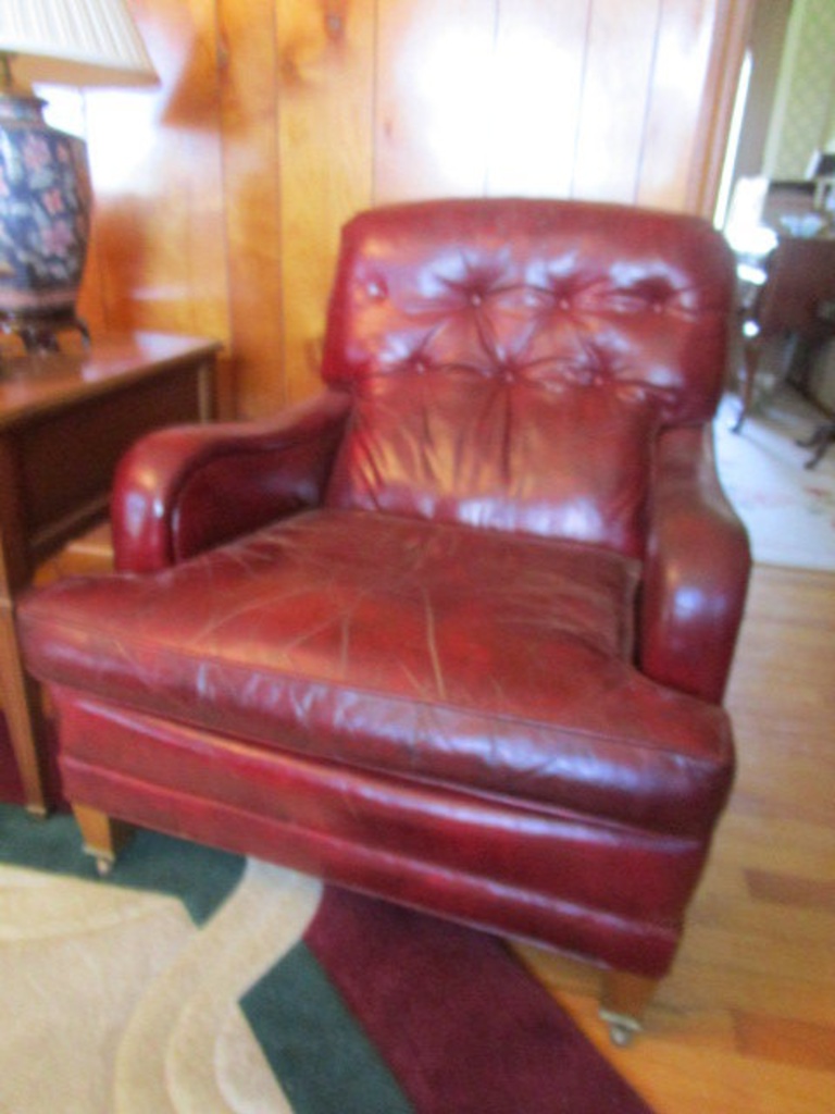 Loeblein Creations Tufted Back Leather Chair with Casters on Front 