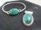 Sterling Silver Bracelet and Slide w/ Green Cabochon Stones