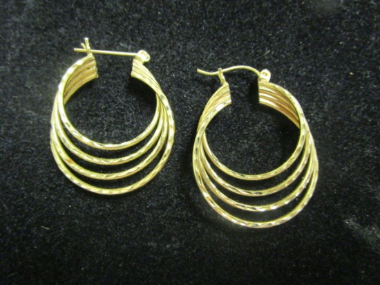 14k Gold Four Hoop Diamond Cut Earrings