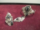 Southwestern Sterling Silver & Onyx Ring, Bracelet & Link Set