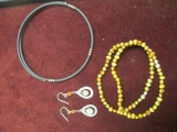 Retired Silpada Sterling Silver Earrings, 2 Beaded Stretch Bracelets & Black Necklace