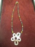Multi-Bead Necklace w/ Large Sterling Silver Pendant