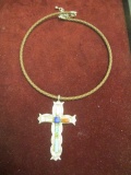 G&L Leekity Sterling Silver Cross Pendant w/ Multi-Gemstones on Rope Necklace