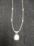 Liquid Silver Necklace w/ Irridescent Stone Pendant