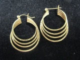 14k Gold Four Hoop Diamond Cut Earrings