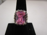 Sterling Silver Ring w/ Pink Ice Stone & Marcasites