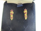 10k Gold Ruby & Diamond Pierced Earrings
