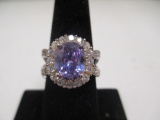 Gorgeous Sterling Silver Ring w/ Purple Stone & CZ Stones