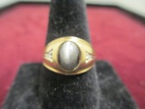 10k Gold Tiger Eye Ring w/ 2 Accent Diamonds
