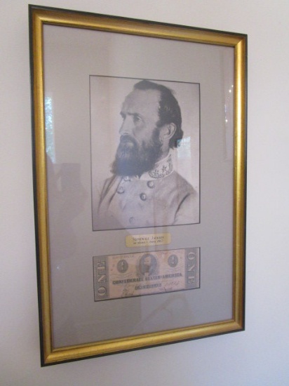 Framed/Matted Stonewall Jackson and Confederate States of America One Dollar Bill