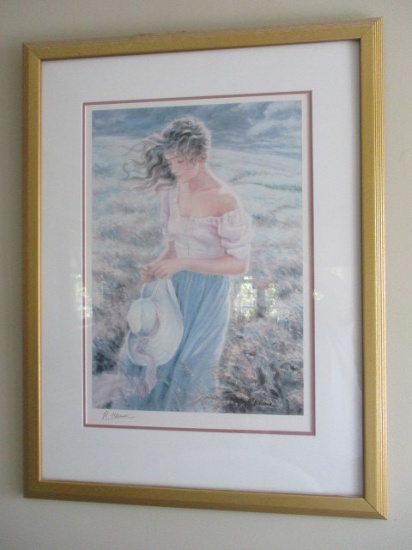 Framed and Matted Print of Girl in Field by R. Blanc