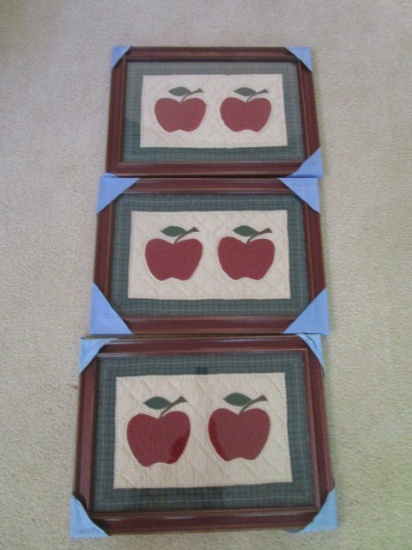 Three Framed Apple Quilt Panels