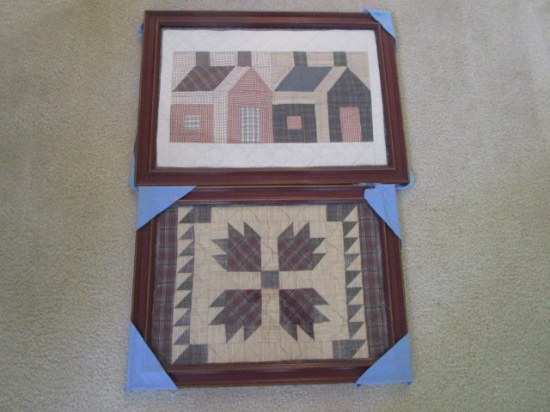 Framed Plaid Design Quilt Panel, Framed Houses Quilt Panel