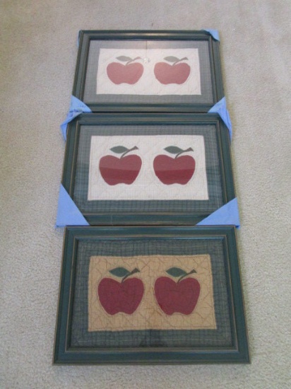 Three Framed Apple Quilt Panels