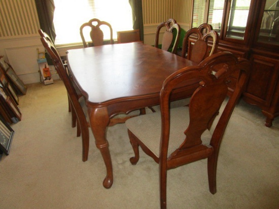 Holland House Dining Room Table with Leaf and Eight Upholstered Seat Chairs