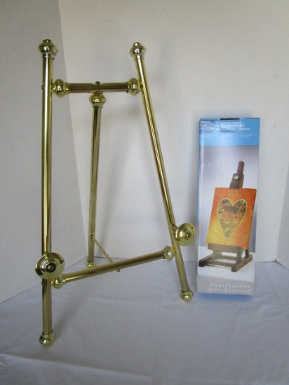 Wooden Miniature Display Easel and Brass Display Easel