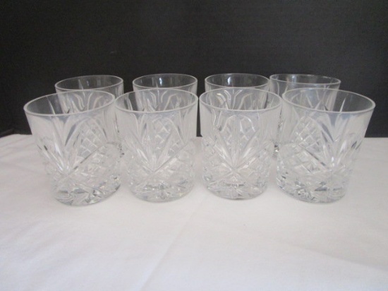 Eight Clear Glass Highball Glasses with Design
