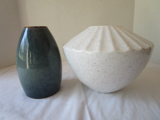 Speckled White Pottery Bowl and Blue Pier 1 Pottery Vase