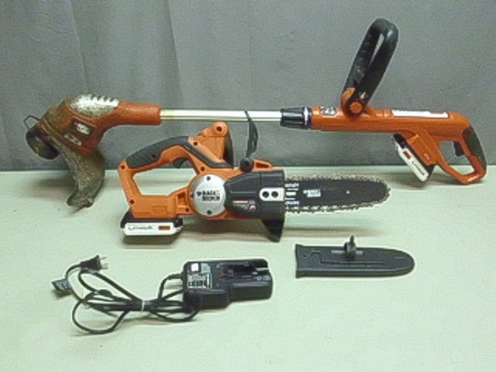 Black & Decker 20volt Lithium Battery Powered Chainsaw & Weed Eater w/Charger & 2 Batteries