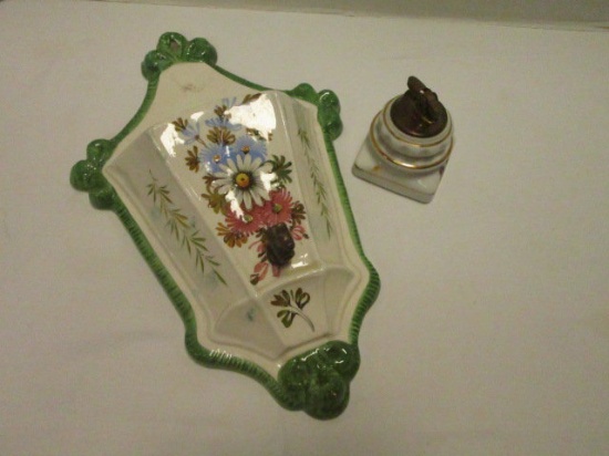Porcelain & Brass Lighter & Porcelain Wall Pocket