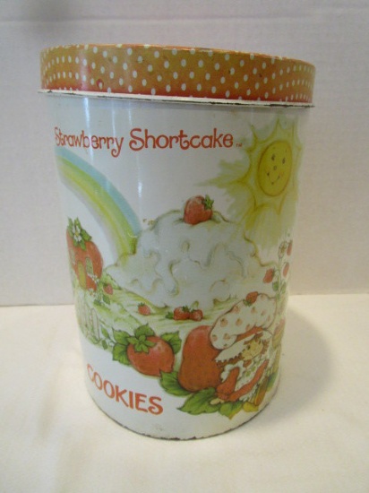 Vintage Cheinco Metal Strawberry Shortcake Cookie Container with Lid