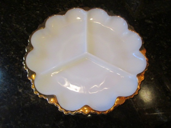 Divided White Dish with Gold Trim