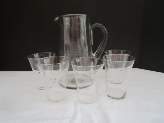 Star Pattern Pitcher and Glasses