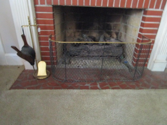 Fireplace Shovel and Bellows in Holder, Fireplace Bumper
