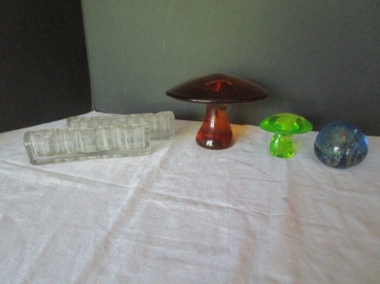 Candleholders, Paperweight, Glass Mushrooms