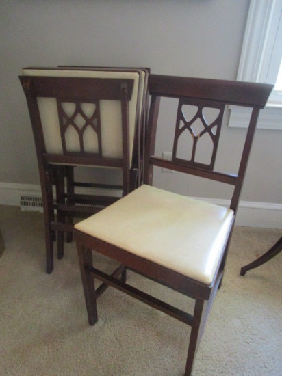 Four Vintage Folding Chairs with Vinyl Covered Seats