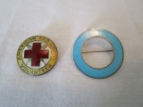 Sterling Silver Red Cross Volunteer Pin and Blue Circle Pin
