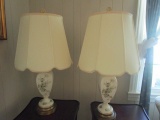 Pair of Ceramic and Brass Table Lamps with Shades