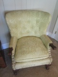 Chippendale Style Upholstered Wing Back Chair with Claw & Ball Feet