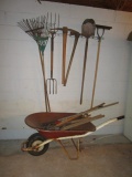 Wheelbarrow and Yard Tools - Rakes, Shovels, Picks, Hoe, Edger, Sling Blade, etc.