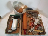 Vintage Kitchen Tools - Cookie Cutters, Cone Strainer with Wood Mortar, Rolling Pin, Cleaver etc.
