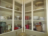 2 Cabinets Contents - Salt and Peppers, Canisters, Platters, Cups, Mugs etc.