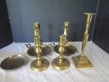 Brass Candlesticks and Small Dish